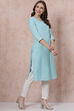 Sky Blue Cotton Straight Kurta image number 3